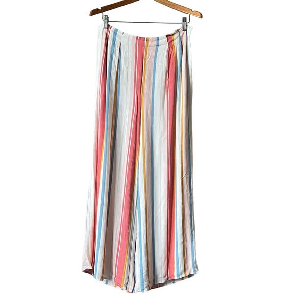 Sadie & Sage Summer Beach Resort Striped Wide Leg Pants Coral Blue Size Large - Picture 2 of 8